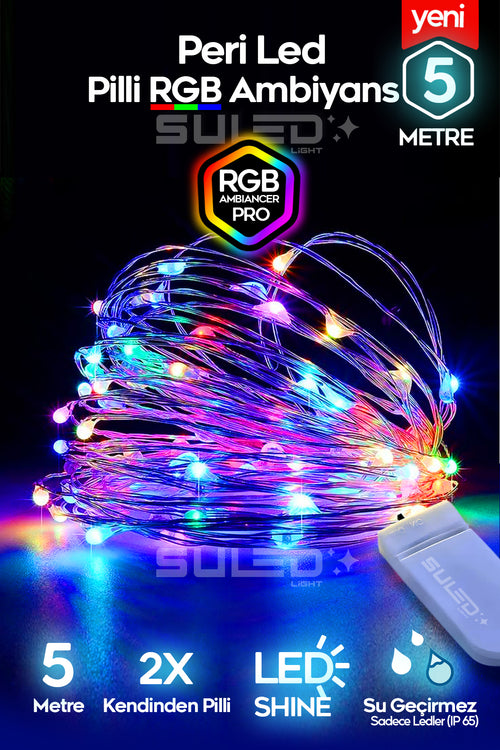 Peri Led 5 Metre Led Işık RGB- Çok Renkli Pilli Dekoratif Ambiyans Süsleme Ledleri