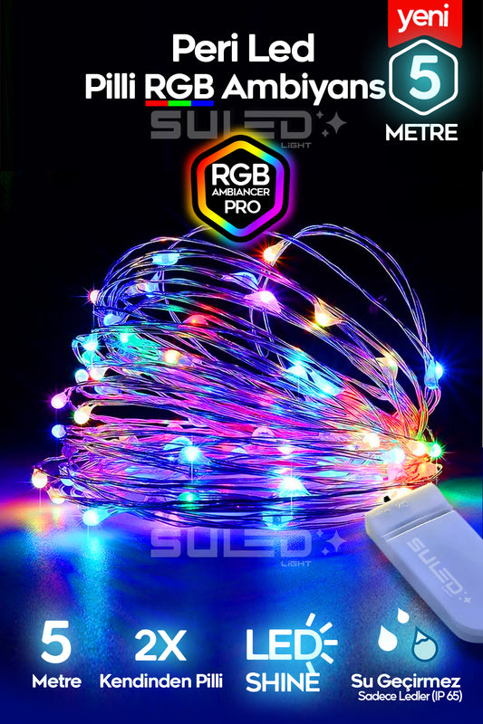 Peri Led 5 Metre Led Işık RGB- Çok Renkli Pilli Dekoratif Ambiyans Süsleme Ledleri