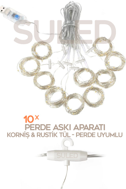 Sl-1034- 300 Ledli 10 Saçaklı Sarı Led Kumandalı 8 Modlu Perde Led Peri Mutfak Işık Dekoratif Lamba