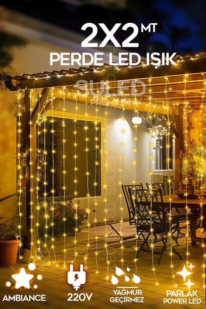 Perde Led Işık 144 Ledli 2x2 Metre 220v Fişli Iç Ve Dış Mekan Ambiyans Süsleme Ve Dekor Led Işık