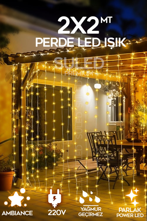 Perde Led Işık 144 Ledli 2x2 Metre 220v Fişli Iç Ve Dış Mekan Ambiyans Süsleme Ve Dekor Led Işık