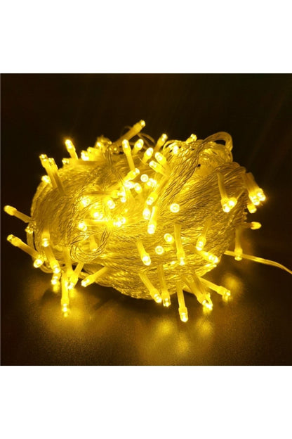 100led Fişli Pirinç Led 10 Mt Sarı 8 Modlu Şerit Led Dekor Lambası Animasyonlu Yılbaşı Ağacı Işığı