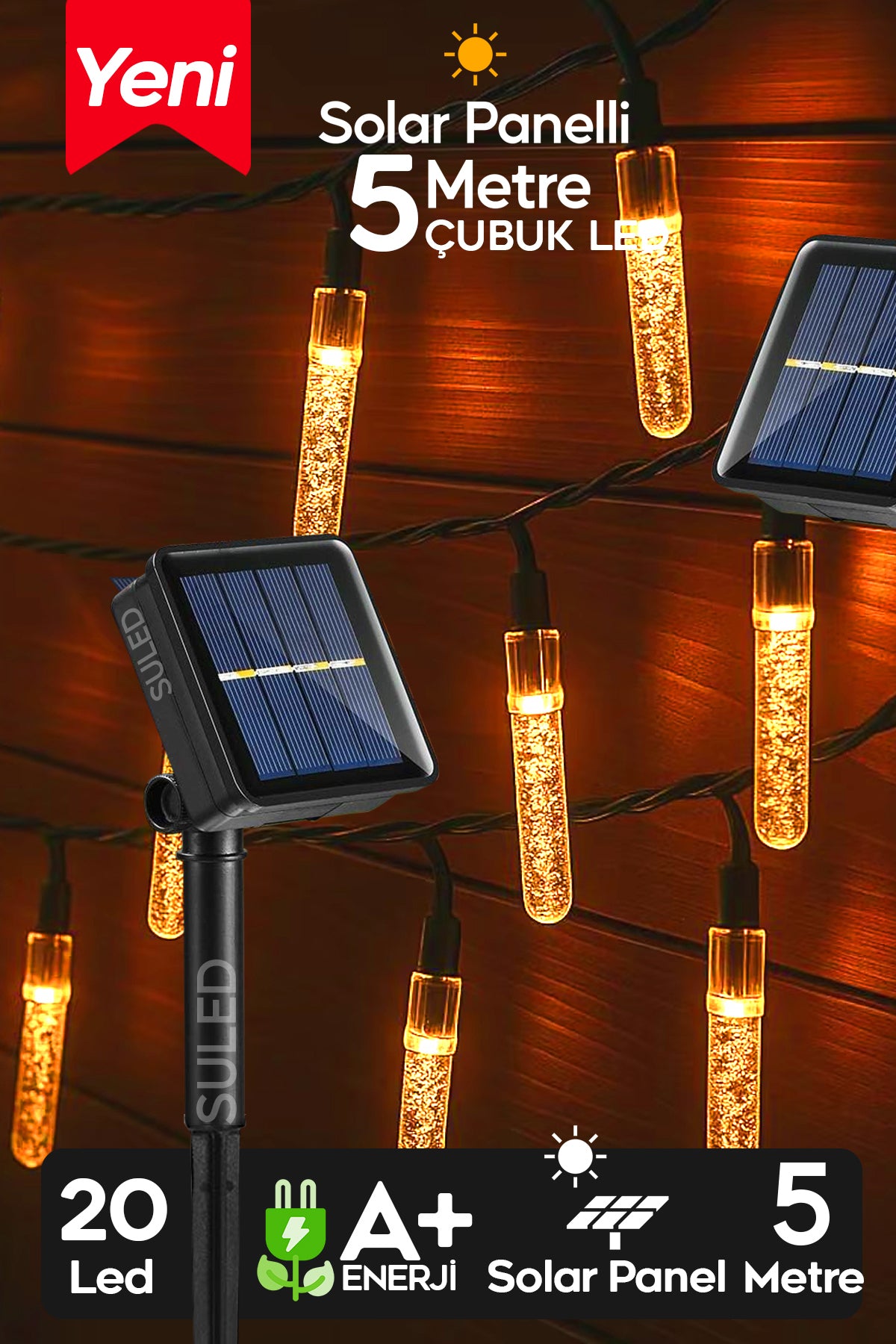 Kristal Çubuklar 5 Metre 20 Led Solar Enerjili Bahçe Aydınlatması Led Işık Gün Işığı Dekoratif İç & Dış Mekan