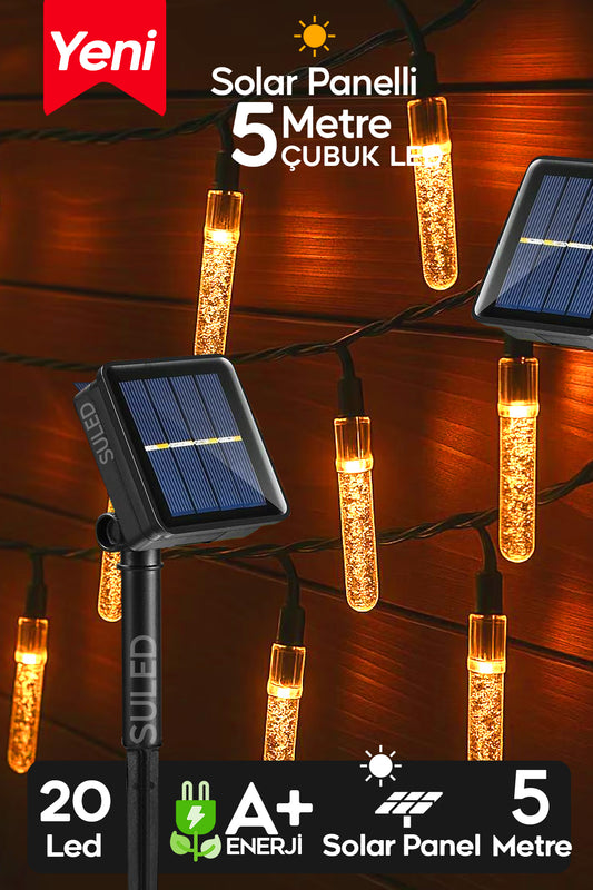 Kristal Çubuklar 5 Metre 20 Led Solar Enerjili Bahçe Aydınlatması Led Işık Gün Işığı Dekoratif İç & Dış Mekan