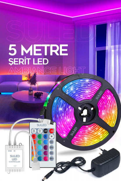 Şerit Led 5 Metre Ambians Aydınlatma Kumanda & Trafolu RGB Şerit Işık Tavan Oda Işık Dekoru
