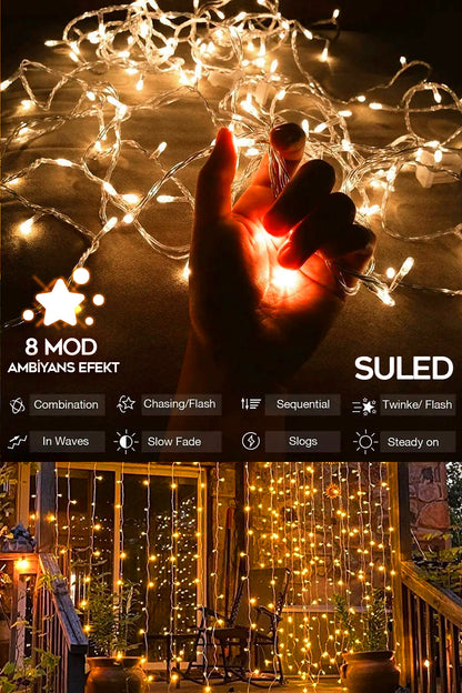 Perde Led Işık 3x2 Metre 220v Fişli Iç Ve Dış Mekan Ortam Ambiyans Süs Ve Dekor Led Işık