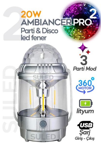 Kamp & Disco 3 Modlu Parti Işığı 20W USB Şarjlı TYPE-C Çıkışlı El Feneri Çok Fonksiyonlu Led Lamba