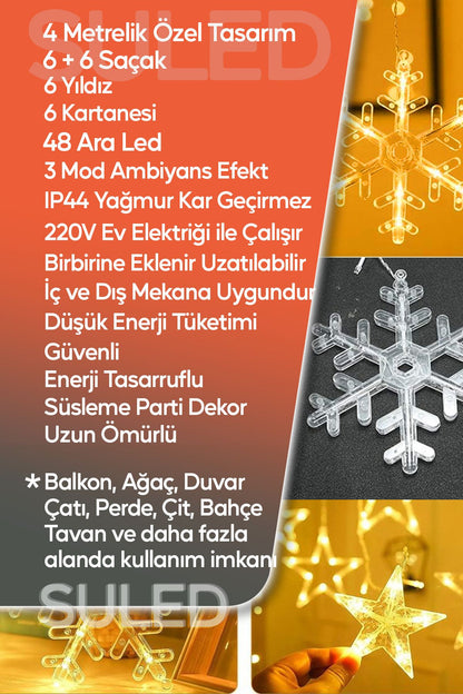 Kar Tanesi Led Sarkıt Oda Parti Kutlama Dekor Süsleme Ledi 3 Metre 3mod 220v Sarı Led Işık