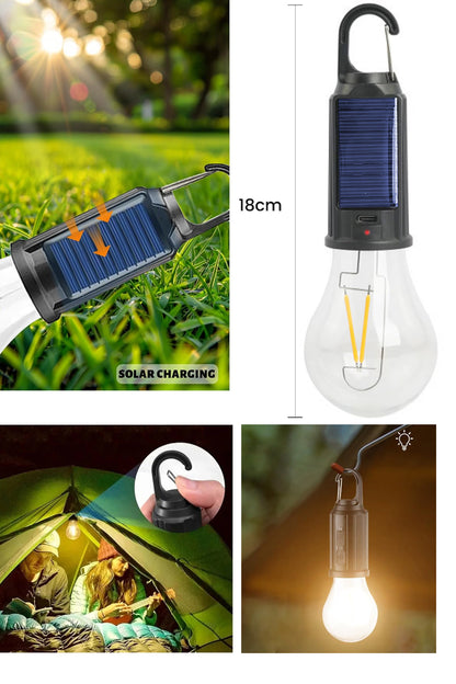Solar Şarjlı Taşınabilir Led Ampül V2 Outdoor Kamp Bahçe Lambası 10W Askılı Kırılmaz Led Işık