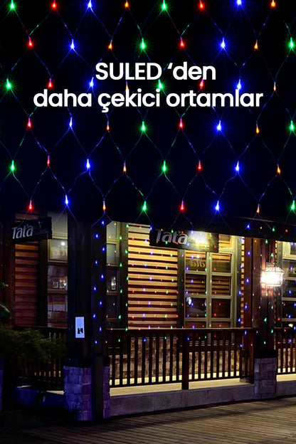 RGB Süsleme Işığı 2X2 Metre 220V 8 Modlu Renkli Ağ Led Işık 132 Led İç ve Dış Mekan Su Geçirmez