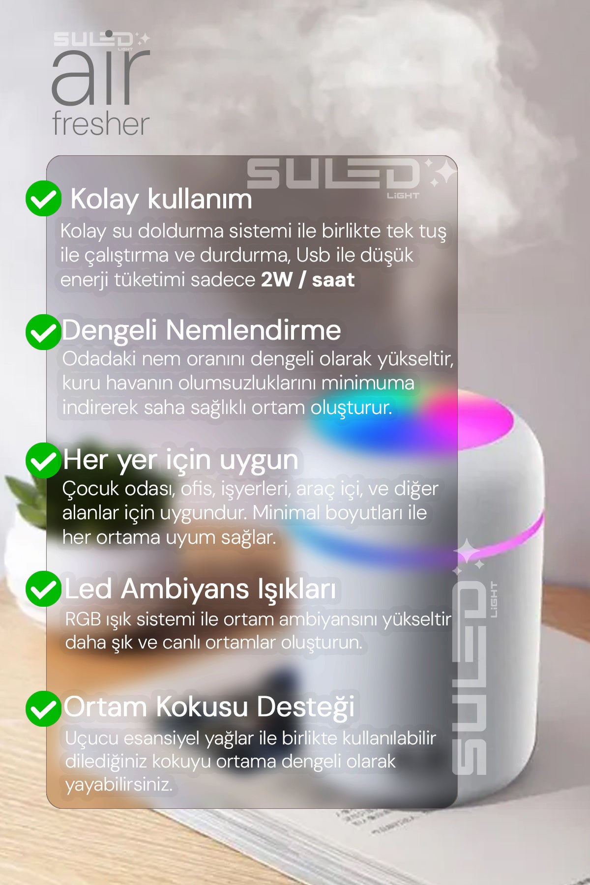 Hava Nemlendirici Buhar Makinesi Ortam Koku Yayıcı Difüzör - Esansiyel Yağ Koku Uyumlu