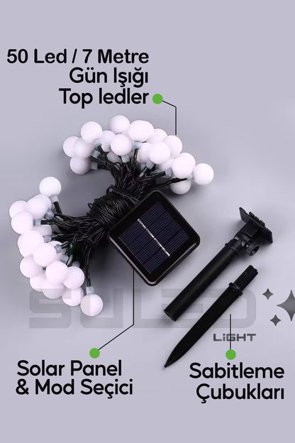 50 Top Ledli Solar 7 Metre Bahçe Aydınlatması Modlu Led Işık Gün Işığı Dekoratif İç & Dış Mekan