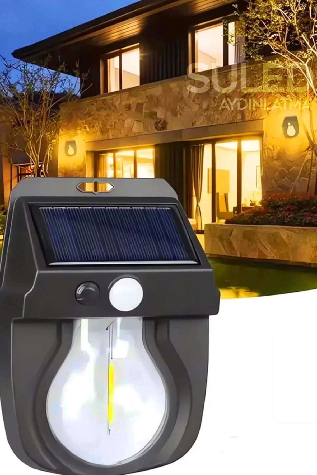 Hareket Sensörlü Bahçe Aydınlatması 5W Lityum Pilli Led Işık Solar Şarjlı Otomatik Dış Mekan Lamba