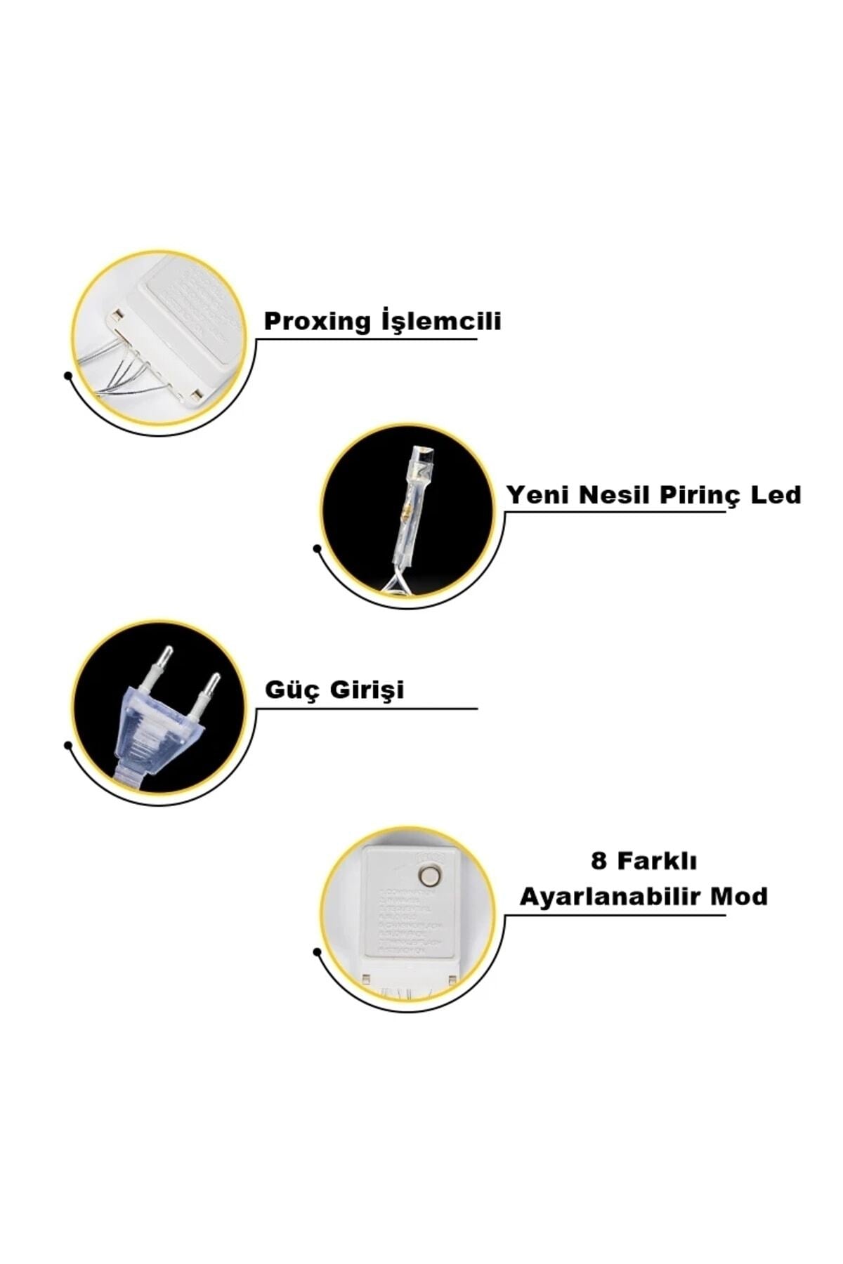 100led Fişli Pirinç Led 10 Mt Sarı 8 Modlu Şerit Led Dekor Lambası Animasyonlu Yılbaşı Ağacı Işığı