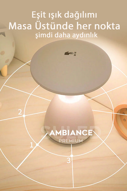 Mantar Masa Lambası Beyaz Usb Şarjlı Dokunmatik 3 Modlu Ambiyans Gece Lambası