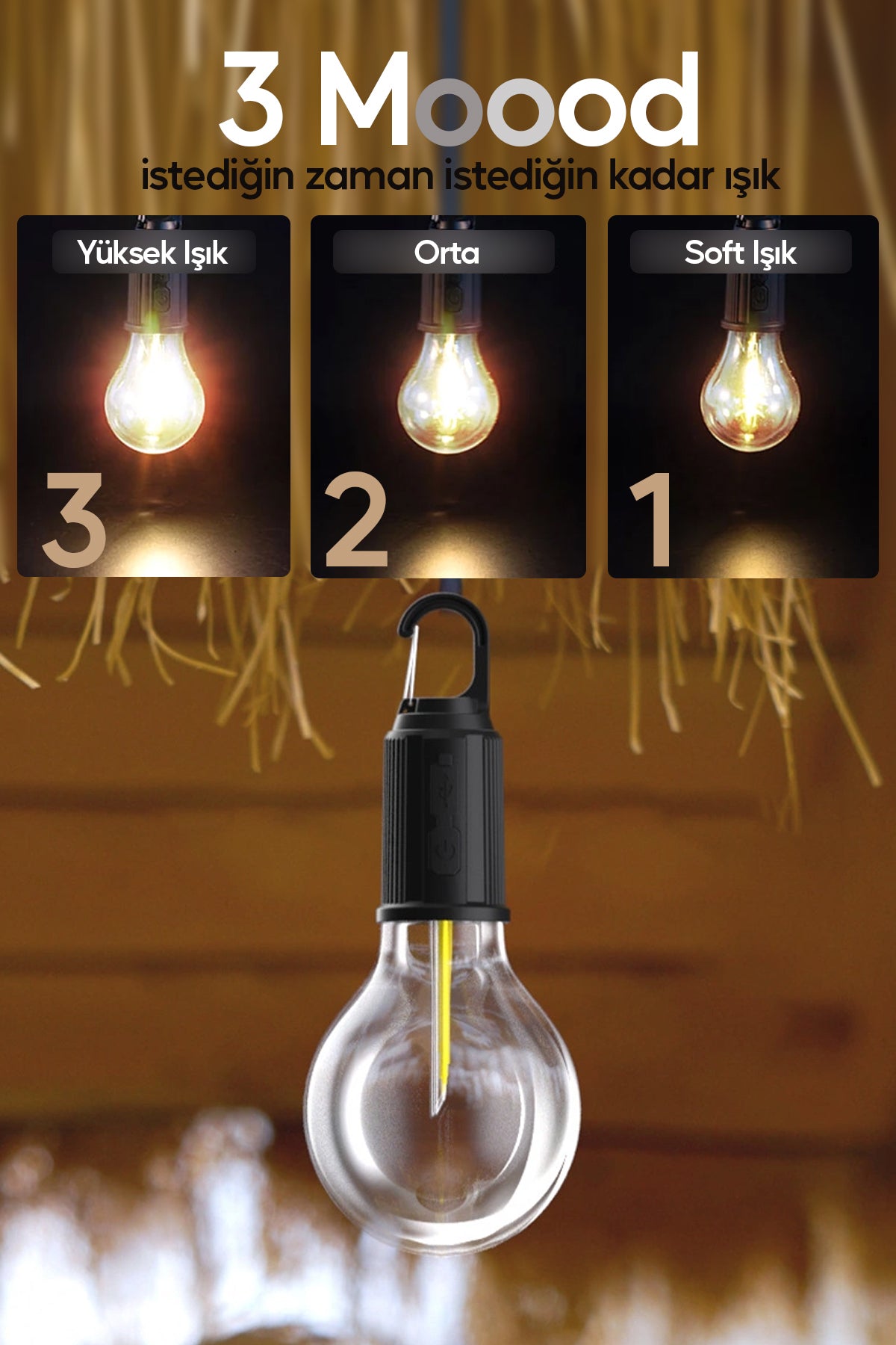 Taşınabilir Solar USB Şarjlı Led Ampül Outdoor Kamp Bahçe Lambası 10W Askılı Kırılmaz Led Işık