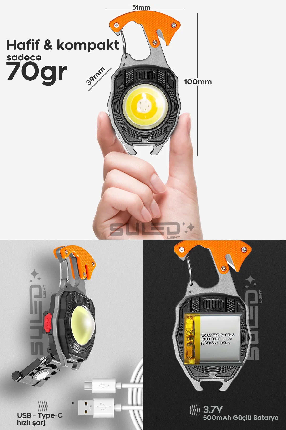 KAMP Plus Multi Fonksiyonel Fener Çok Amaçlı Şarjlı Led Işık - Acil Durum Kit