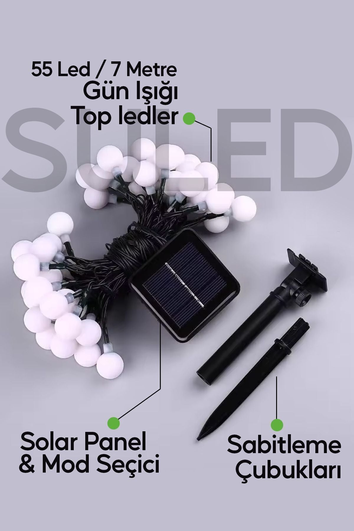 Solar Top Led Bahçe Balkon Teras Ağaç Aydınlatması 7 Metre 55 Gün Işığı Su Geçirmez