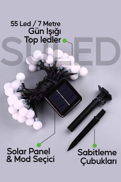 Solar Top Led Bahçe Balkon Teras Ağaç Aydınlatması 7 Metre 55 Gün Işığı Su Geçirmez