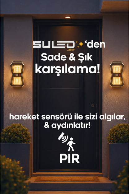 Sensörlü 2 Led Solar Panelli Pilli Otomatik Bahçe Aydınlatması Duvar Led Işık