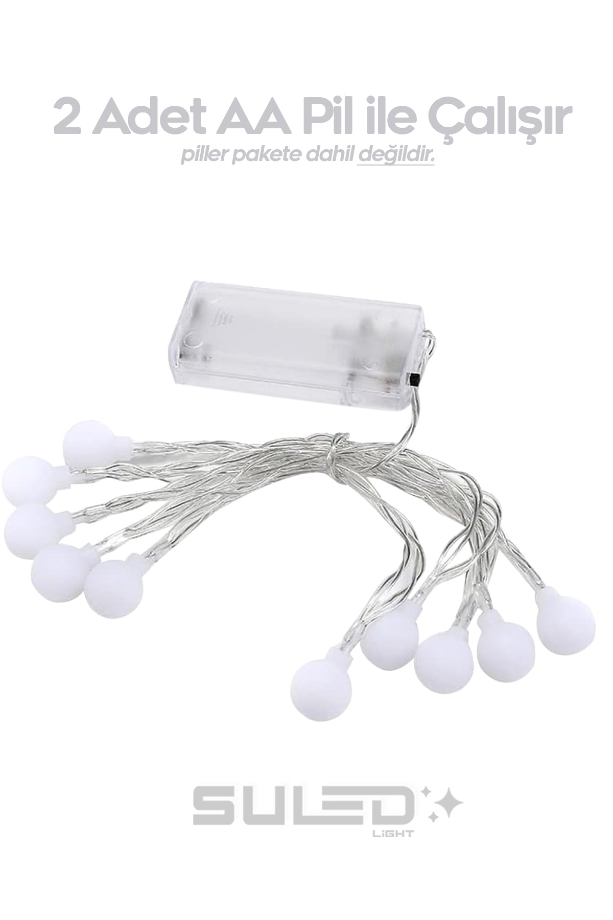 2 Metre Pilli Top LED Işık 10 LED Gün Işığı – Oda ve Ortam İçin Dekoratif Süsleme Işığı