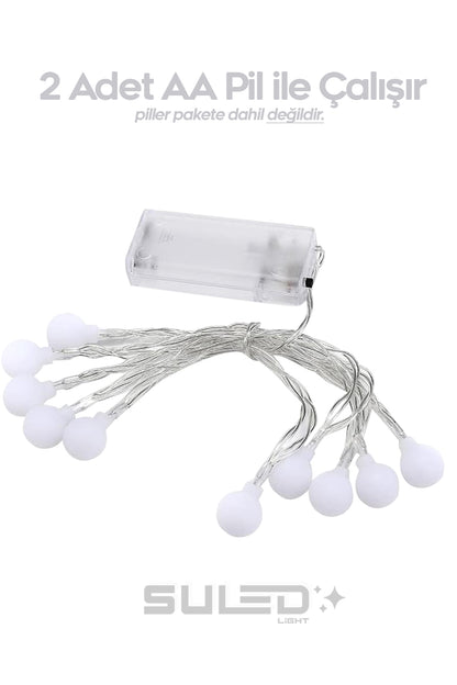 2 Metre Pilli Top LED Işık 10 LED Gün Işığı – Oda ve Ortam İçin Dekoratif Süsleme Işığı