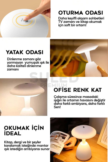 Mantar Masa Lambası Beyaz Usb Şarjlı Dokunmatik 3 Modlu Ambiyans Gece Lambası