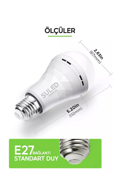 Şarjlı Ampül 20w Acil Durum & Kamp Işığı 220v Beyaz Işık E27 Duy Otomatik %80 Tasarruflu