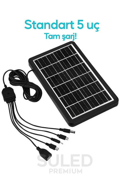 3W Güneş Enerjili Solar USB Şarj Paneli 6V 5 Uçlu USB Çıkışlı 2A Telefon Tablet Şarj Ünitesi