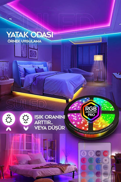 Şerit Led 5 Metre Animasyonlu Tak Çalıştır Kumandalı Trafolu Rgb Şerit Işık Aydınlatma Parti Led