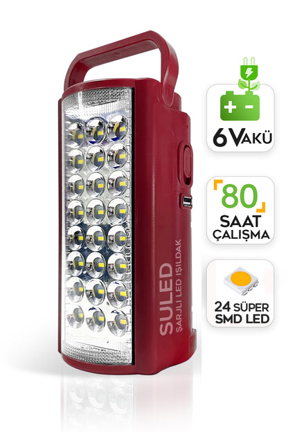 Kamp Lambası Usb Şarjlı 6v Akülü 80 Saat - 3gün Aydınlatma 24 Smd Led Işıldak Lamba 220v Şarj