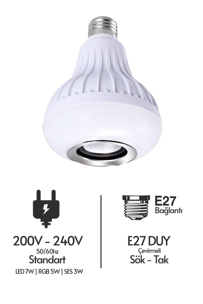 Hoparlörlü Bluetooth Led Ampül RGB Ambiyans Aydınlatmalı IOS ve Android Uyumlu Led Işık