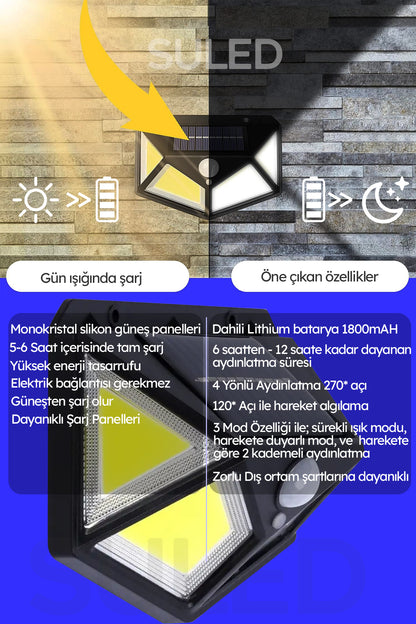 Profesyonel Sensörlü Bahçe Aydınlatma Lambası Solar Güneş Panelli Tam Otomatik 3 Modlu
