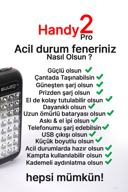 Güneş Panelli Handy Power Bank Fener Işıldak 32 Süper Smd Ledli El Feneri Ev Kamp Outdoor Aydınlatma
