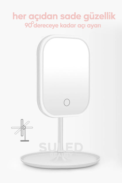 Makyaj Aynası 3 Modlu Led Işıklı USB Şarjlı Yuvarlak Taşınabilir Açı Ayarlı Güzellik Aynası