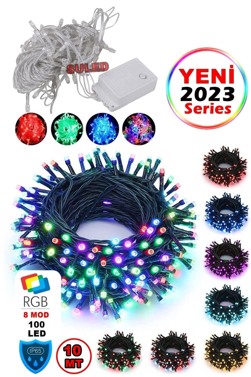 Sl-1013 Fişli 10 Mt 100 Led Rgb Renkli Işıklı Ultra Güçlü Yılbaşı Ağaç Işık 8 Fonksiyonlu Dekoratif