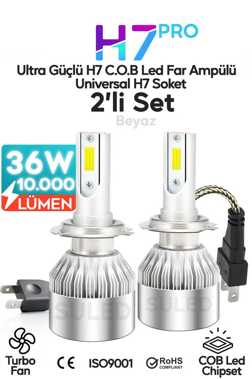 H7 Beyaz Led Araba Far Ampülü 36W Turbo Yeni Seri Süper Güçlü COB Led Far Ampül Universal Uyumlu