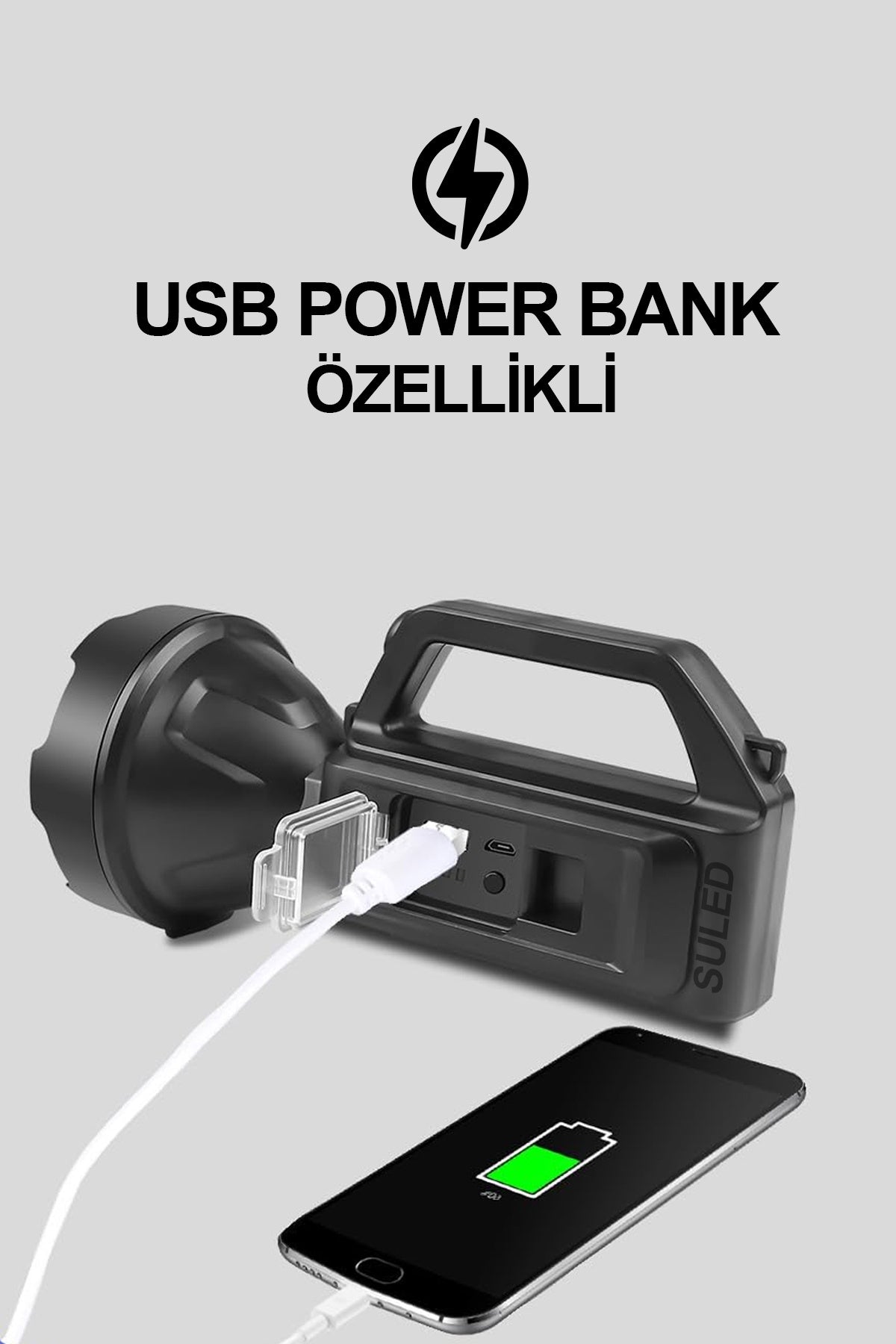 Şarjlı Led EL FENERİ LED IŞIK Solar Şarjlı USB Power Bank Özellikli Multi Fonksiyonlu Kamp Lambası