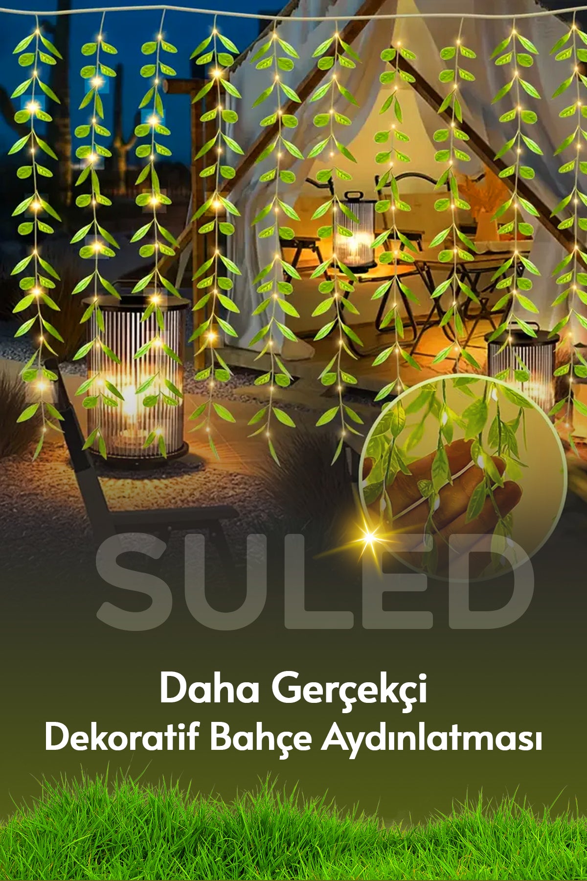 Dekoratif Yapraklı Led Işık 3x1 Metre 180 Led 220V Fişli 3 Modlu Ambiyans Aydınlatma Süs & Dekor Led