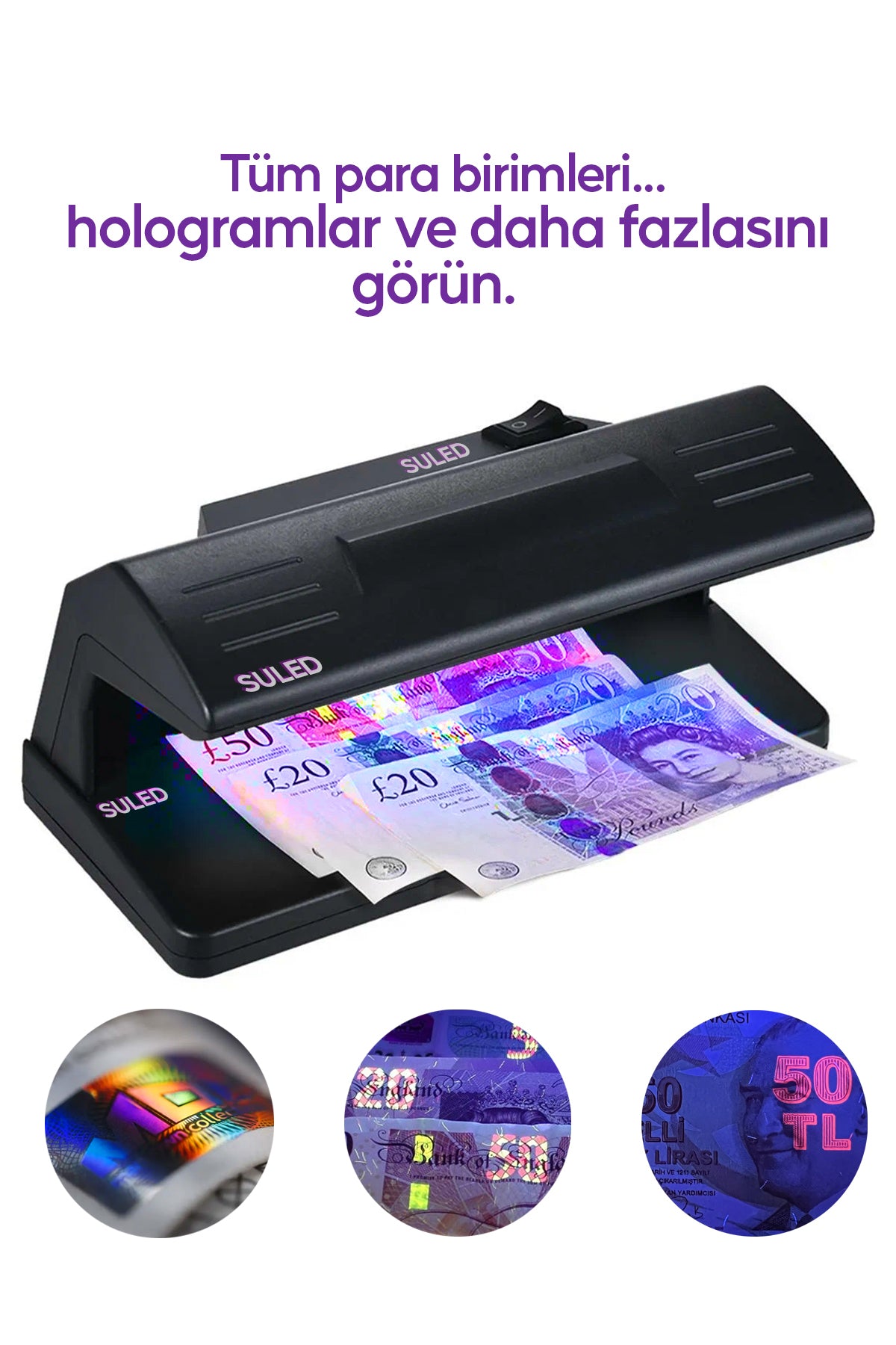 Sahte Para Kontrol Cihazı UV Mor Işık Profesyonel Sahte Para Dedektörü 220V Fişli