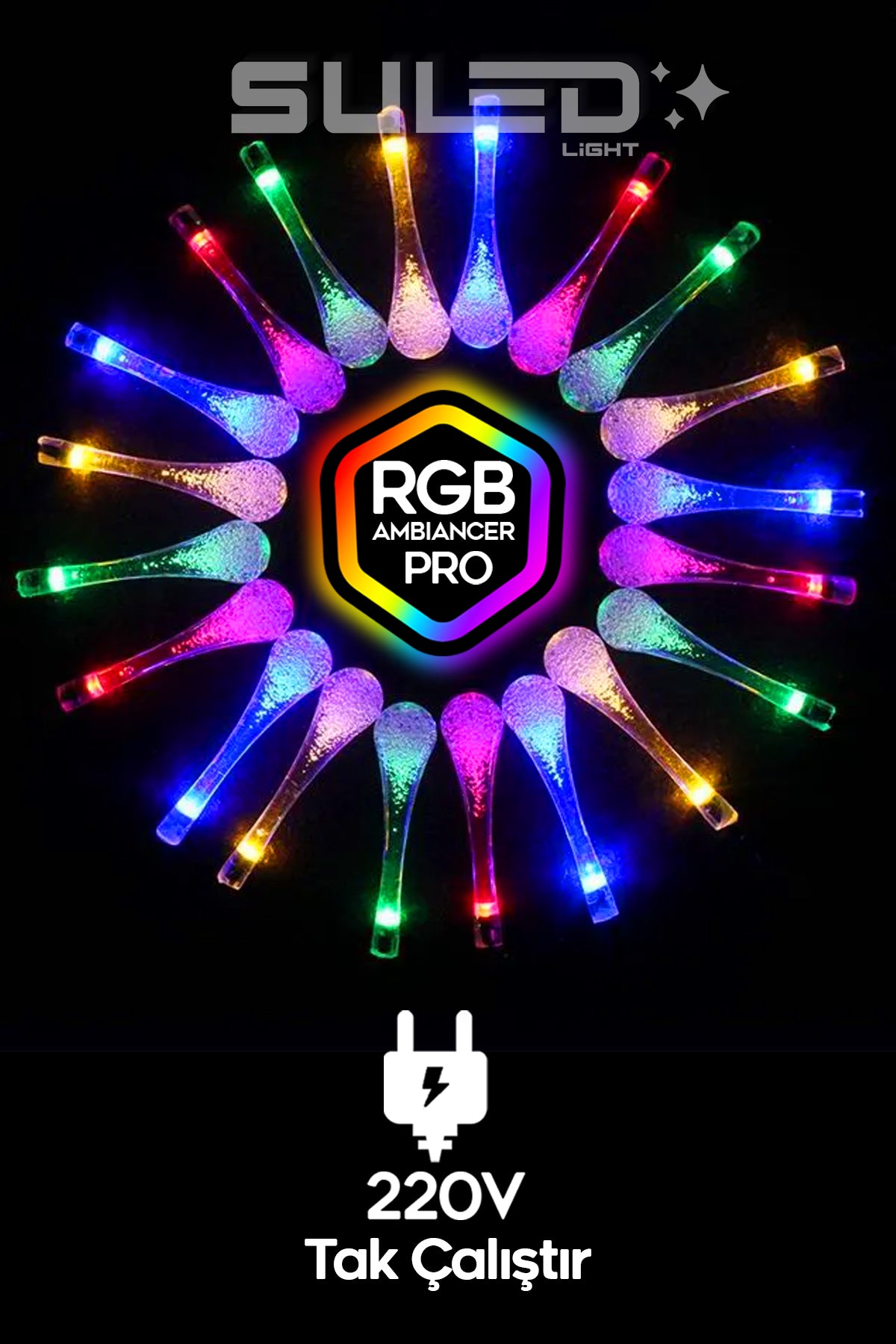5 Metre 20 RGB Led Işık 220V Fişli Süsleme Ortam Işığı Dekoratif Led İç ve Dış Mekan - Uzatılabilir