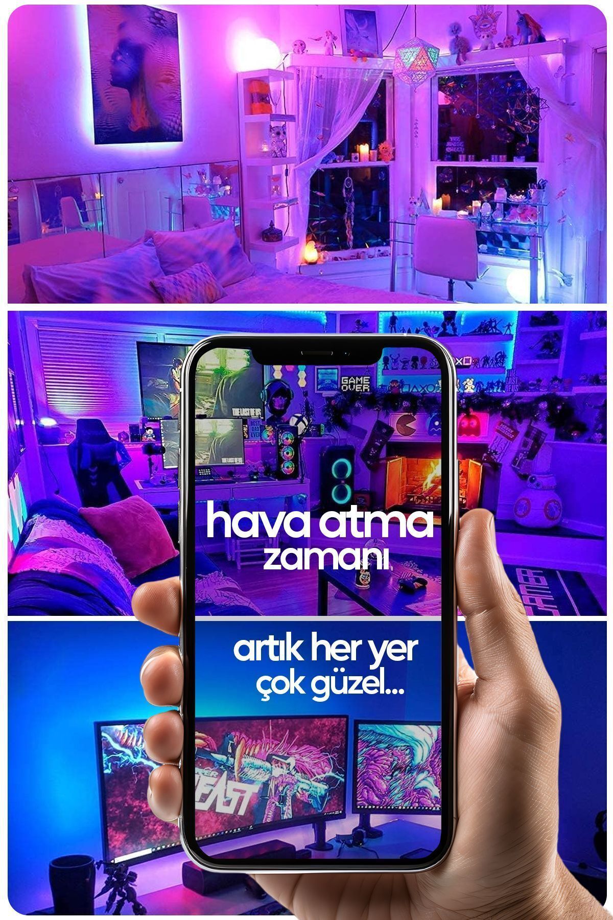 1 Metre TV Arkası & Ortam Ambiyans Bluetooth IOS & Android Telefondan Kontrollü RGB Smart Şerit Led