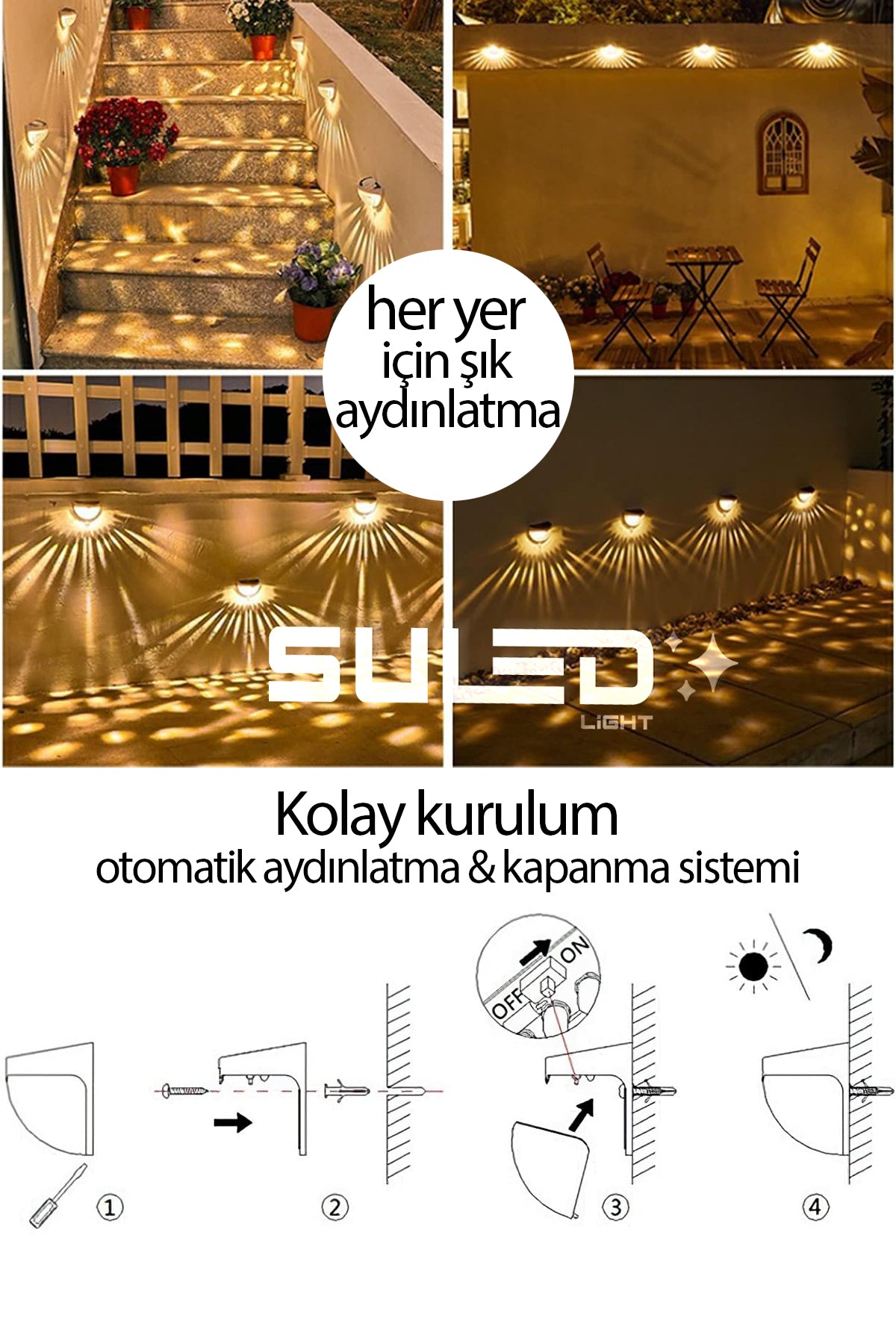 Dekoratif Köşebent Bahçe Aydınlatma 8 Adet Güneş Panelli Dış Mekan Led Işık Merviden Balkon Yol Çit
