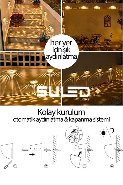 Dekoratif Köşebent Bahçe Aydınlatma 8 Adet Güneş Panelli Dış Mekan Led Işık Merviden Balkon Yol Çit