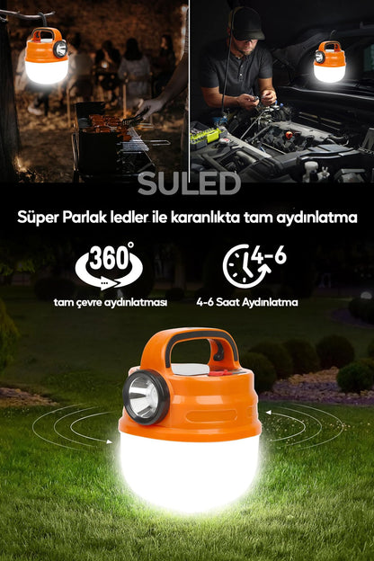 6 Modlu El Feneri ve Kamp Lambası USB & Solar Şarjlı SMD Led Askılı Taşınabilir Işık