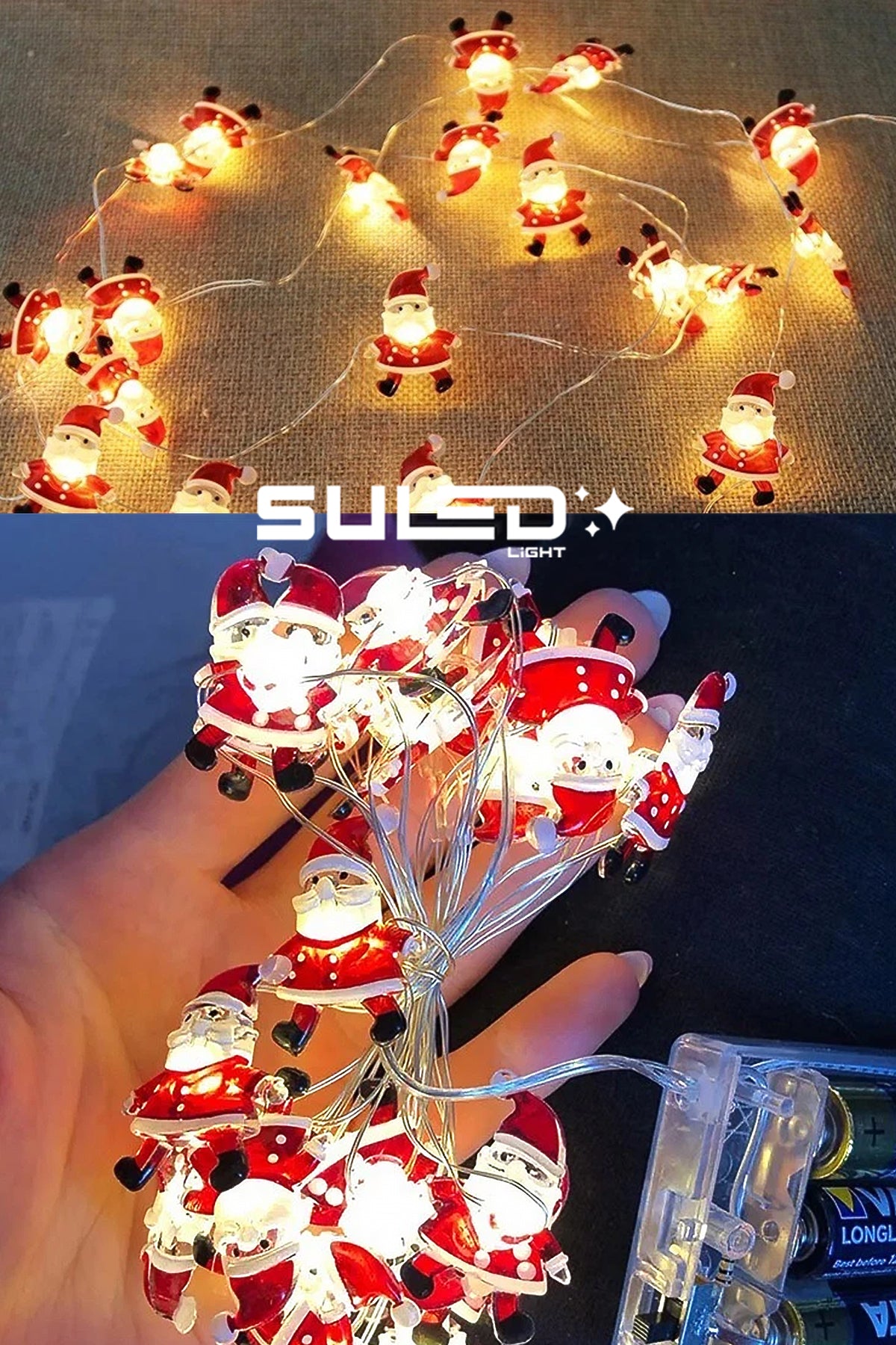 Noel Baba Figürlü Ledler 2 Metre Pilli Süsleme Ledi 20 Led 3D Oda Ağaç Dekoratif Süsleme Ledi