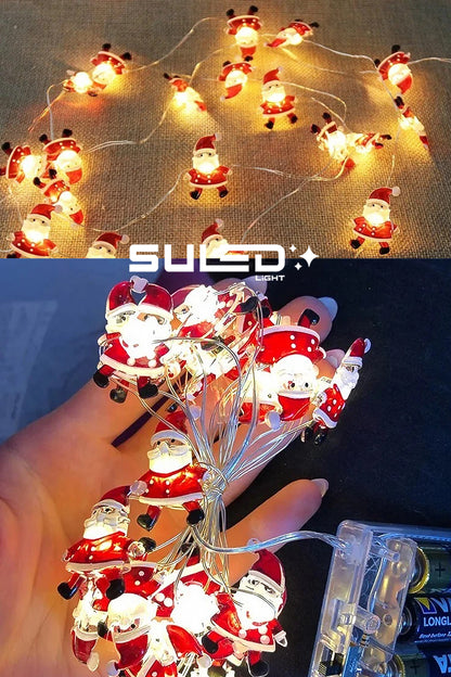 Noel Baba Figürlü Ledler 2 Metre Pilli Süsleme Ledi 20 Led 3D Oda Ağaç Dekoratif Süsleme Ledi
