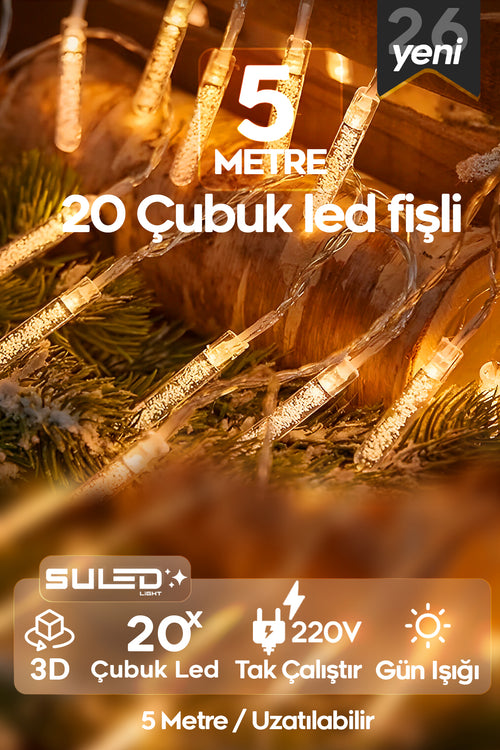 5 Metre Çubuk Led 20 Led Işık 220V Uzatılabilir Gün Işığı Dekoratif Süsleme Işığı