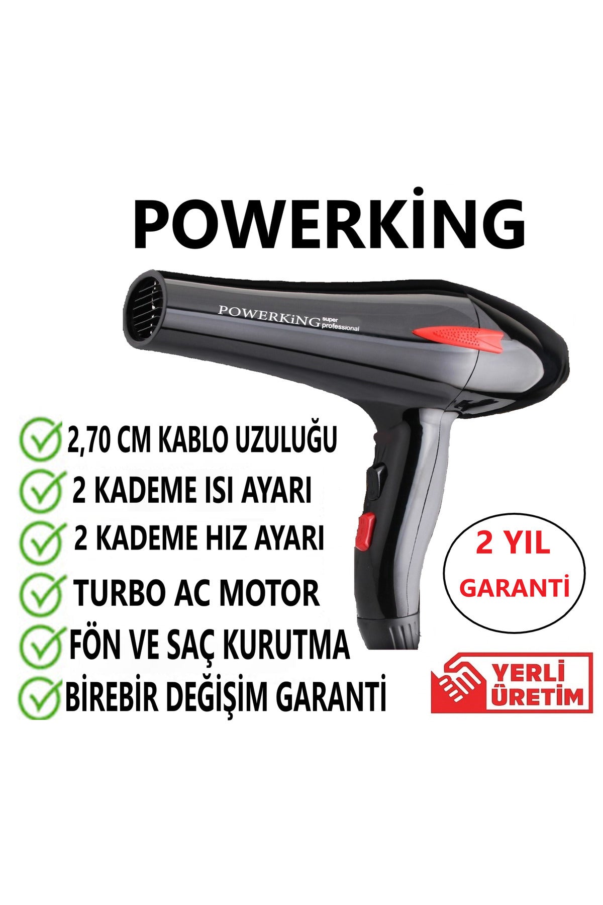 2500W Profesyonel Turbo Fön Makinası Saç Düzleştirici Şekillendirici Saç Kurutma Makinası