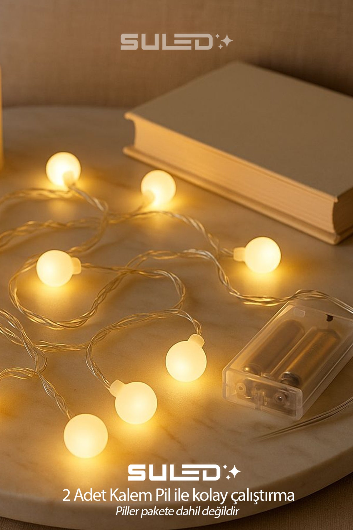 Preoo 2 Metre 10'lu Dekoratif Led Top Işıklar Pilli Ambiyans Işıkları Oda Bahçe ve Dekor